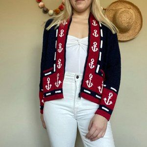 Vintage | South Cotton Light Nautical Anchor Zip Up Sweater
